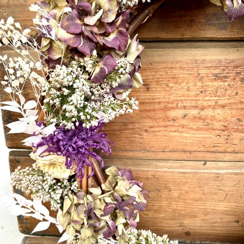 Dried purple & white wreath