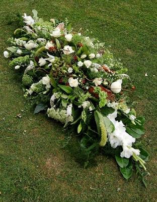 Natural White & Green Casket Spray