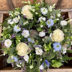Seasonal Blue & White Wreath Design