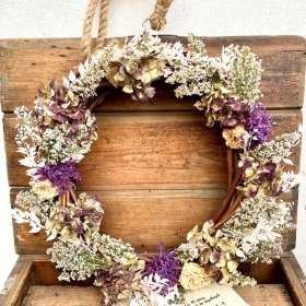 Dried purple & white wreath