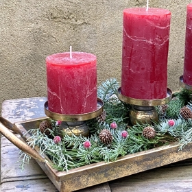 Christmas Candle Design In Gold Tray
