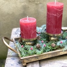 Christmas Candle Design In Gold Tray